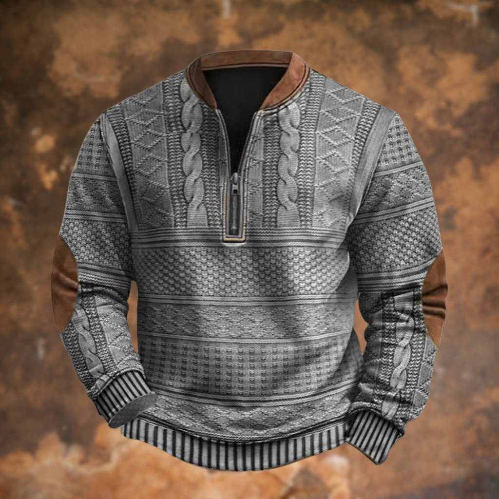 Patterned Knit Sweatshirt with Contrast Collar for men