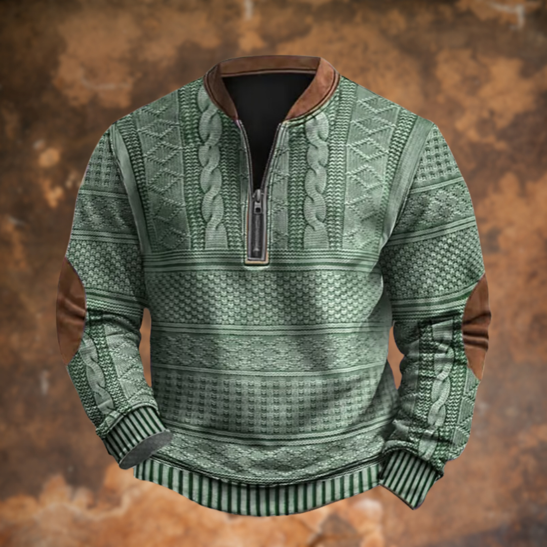 Patterned Knit Sweatshirt with Contrast Collar for men