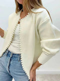 Pearl-Style Trim Cardigan with Ribbed Cuffs for Women