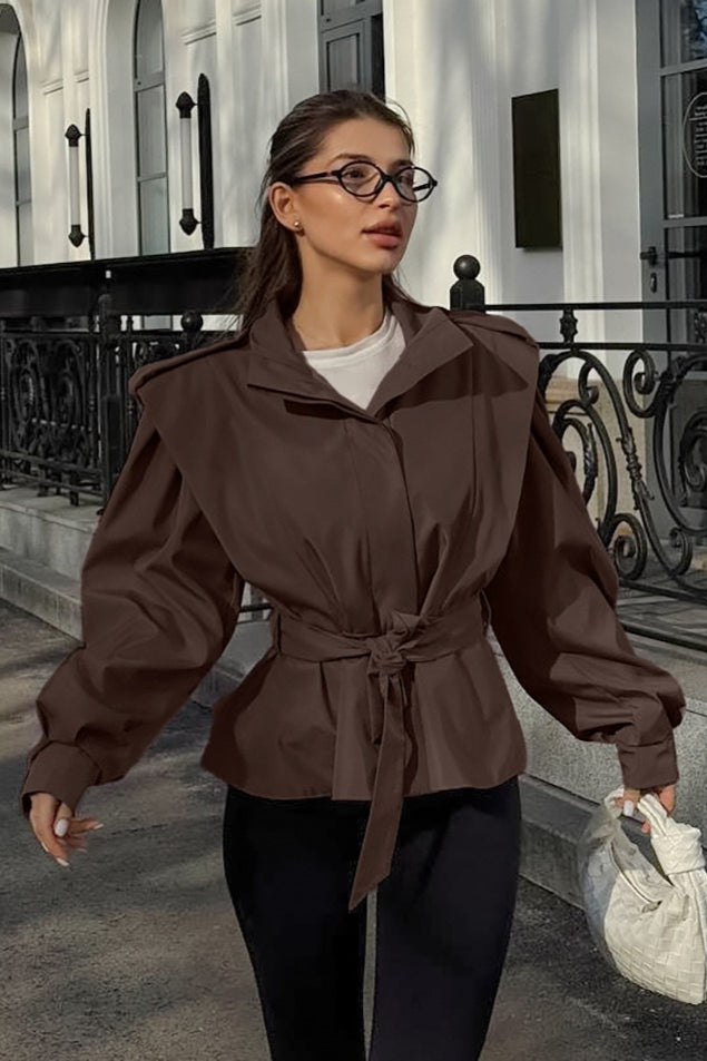 Peplum Jacket with Belt and Gathered Shoulders for Women