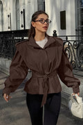 Peplum Jacket with Belt and Gathered Shoulders for Women