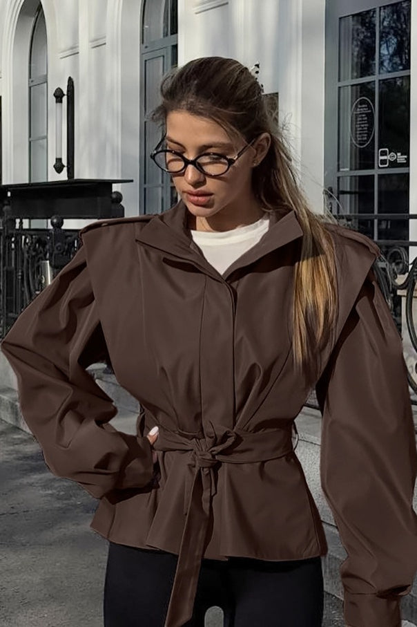 Peplum Jacket with Belt and Gathered Shoulders for Women