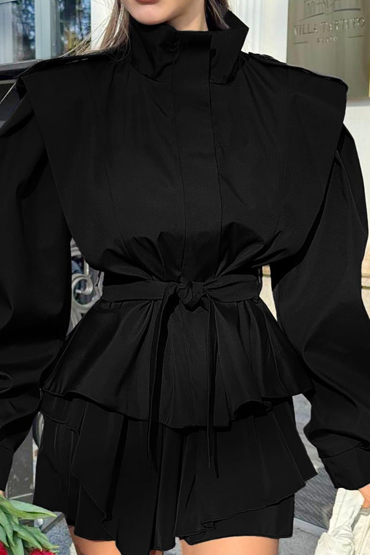 Peplum Jacket with Belt and Gathered Shoulders for Women