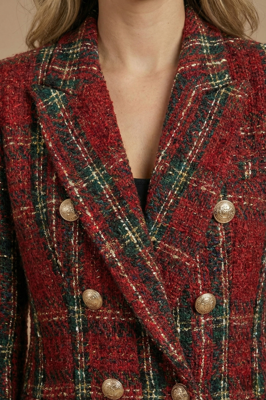 Plaid Blazer with Notched Lapels for Women