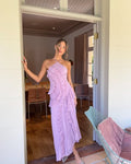 Pleated Halter-Neck Maxi Dress with Cascading Ruffle Trim for Women