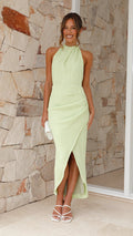 Pleated Halter-Neck Maxi Dress with Wrap-Style Skirt for Women