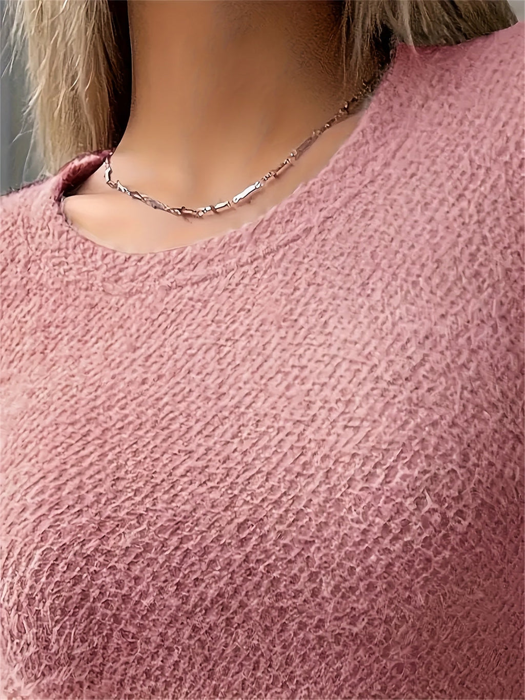 Plush Long Sleeve Top with Round Neckline for women