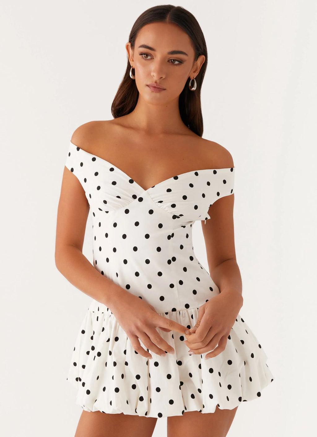 Polka Dot Peplum Mini Dress with Off-Shoulder Neckline for Women