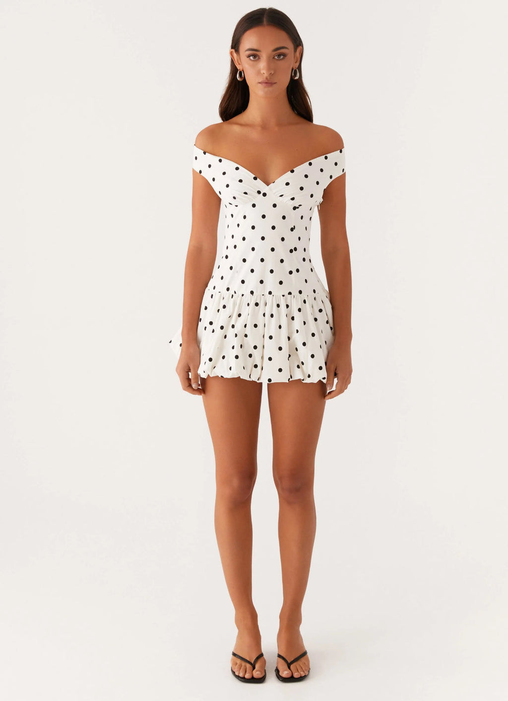 Polka Dot Peplum Mini Dress with Off-Shoulder Neckline for Women
