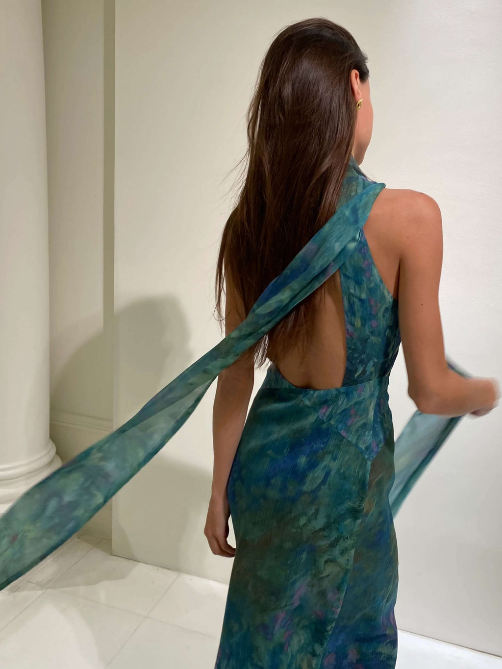Printed Halter Maxi Dress with Keyhole Front for Women