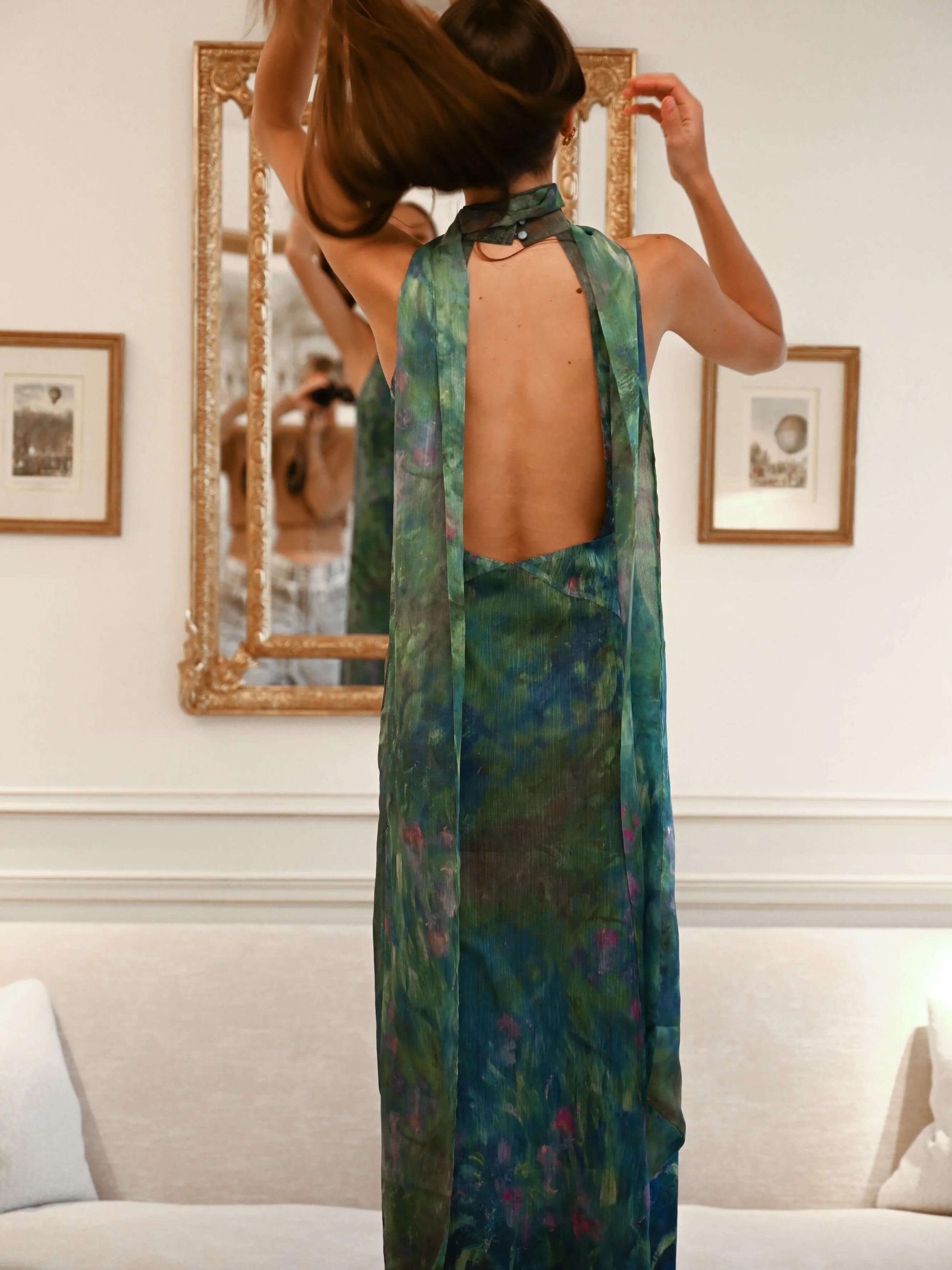 Printed Halter Maxi Dress with Keyhole Front for Women