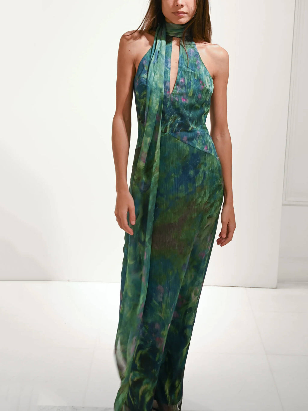 Printed Halter Maxi Dress with Keyhole Front for Women