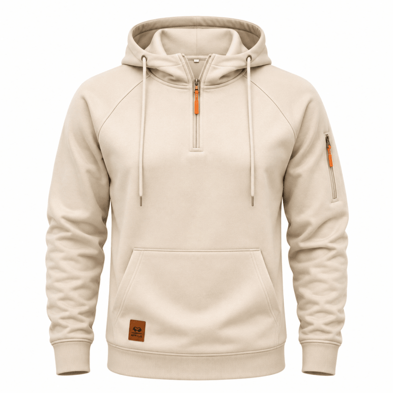 Quarter Zip Hoodie with Drawstring Hood and Pocket for Mens