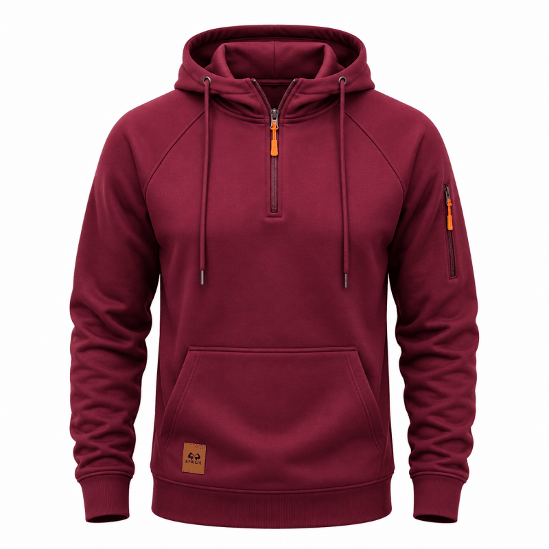 Quarter Zip Hoodie with Drawstring Hood and Pocket for Mens