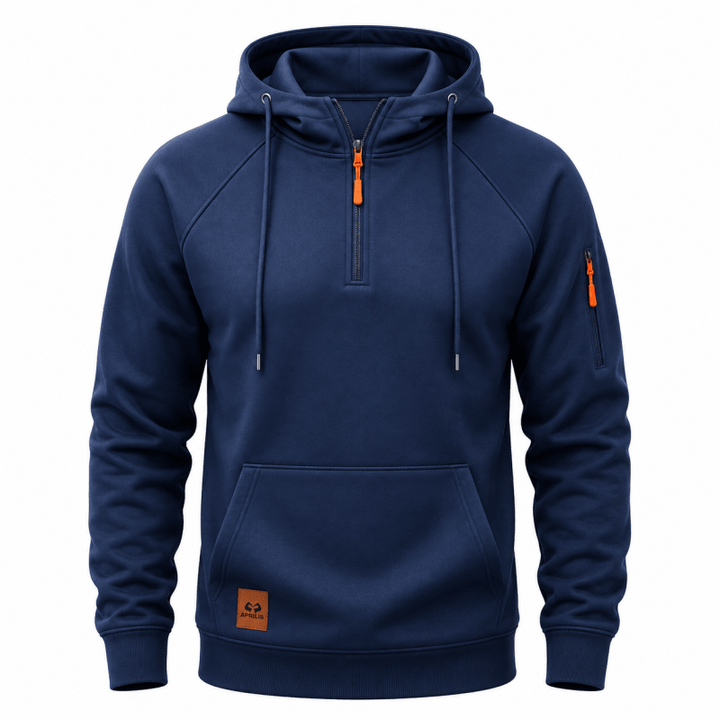 Quarter Zip Hoodie with Drawstring Hood and Pocket for Mens