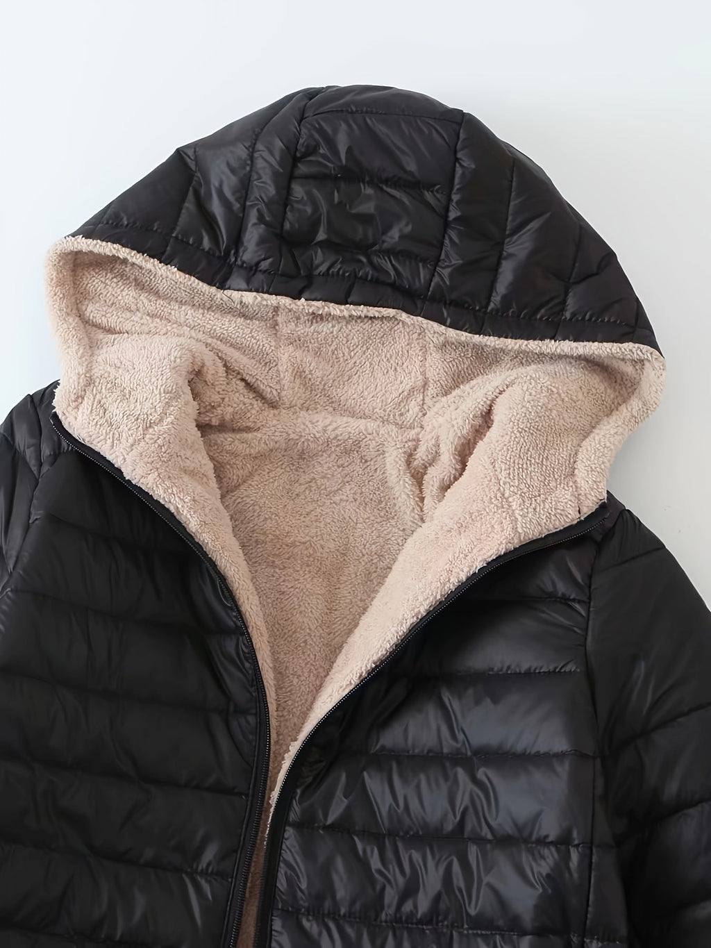 Quilted Coat with Plush Lining and Zip Front for Womens