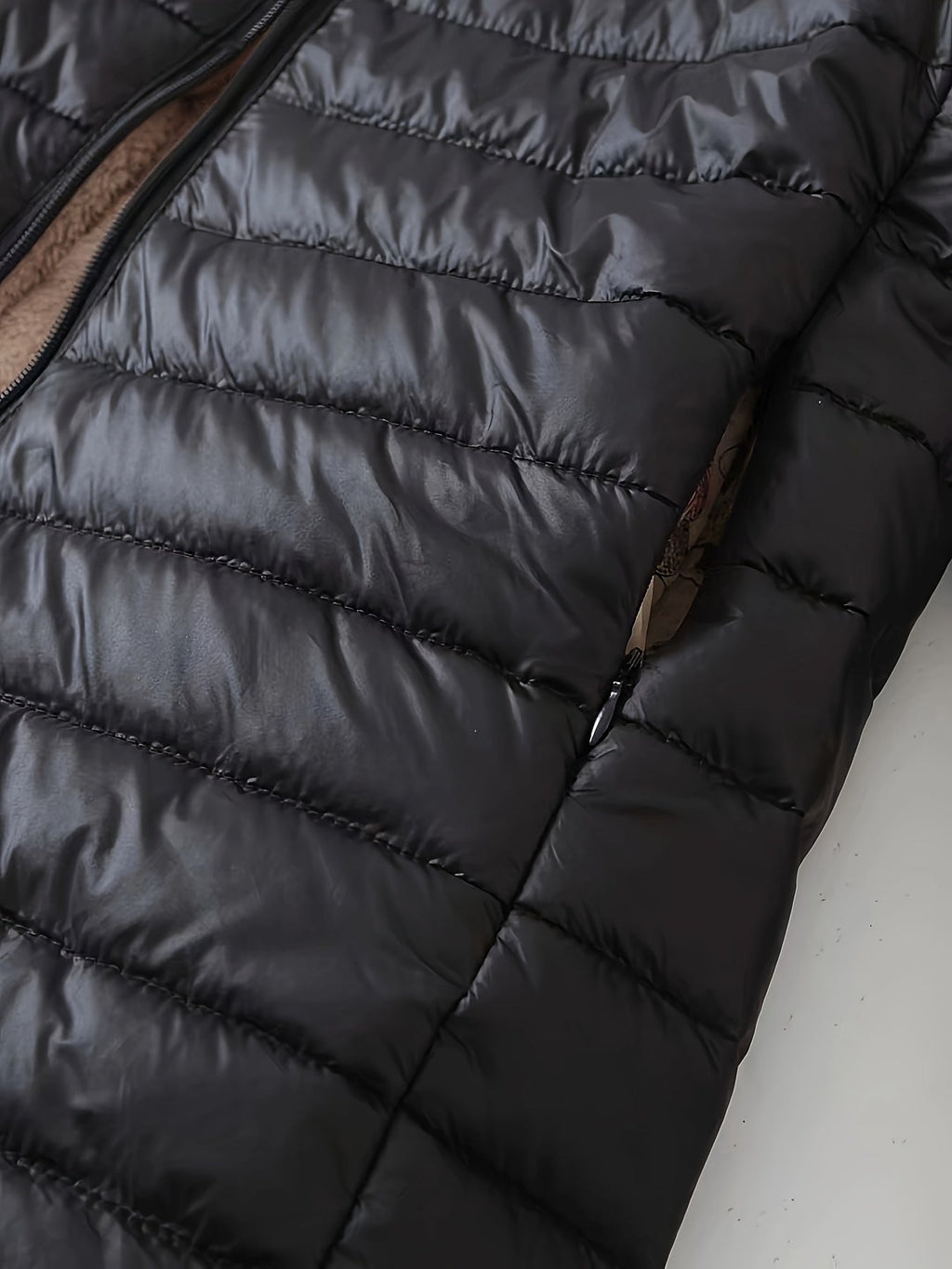 Quilted Coat with Plush Lining and Zip Front for Womens
