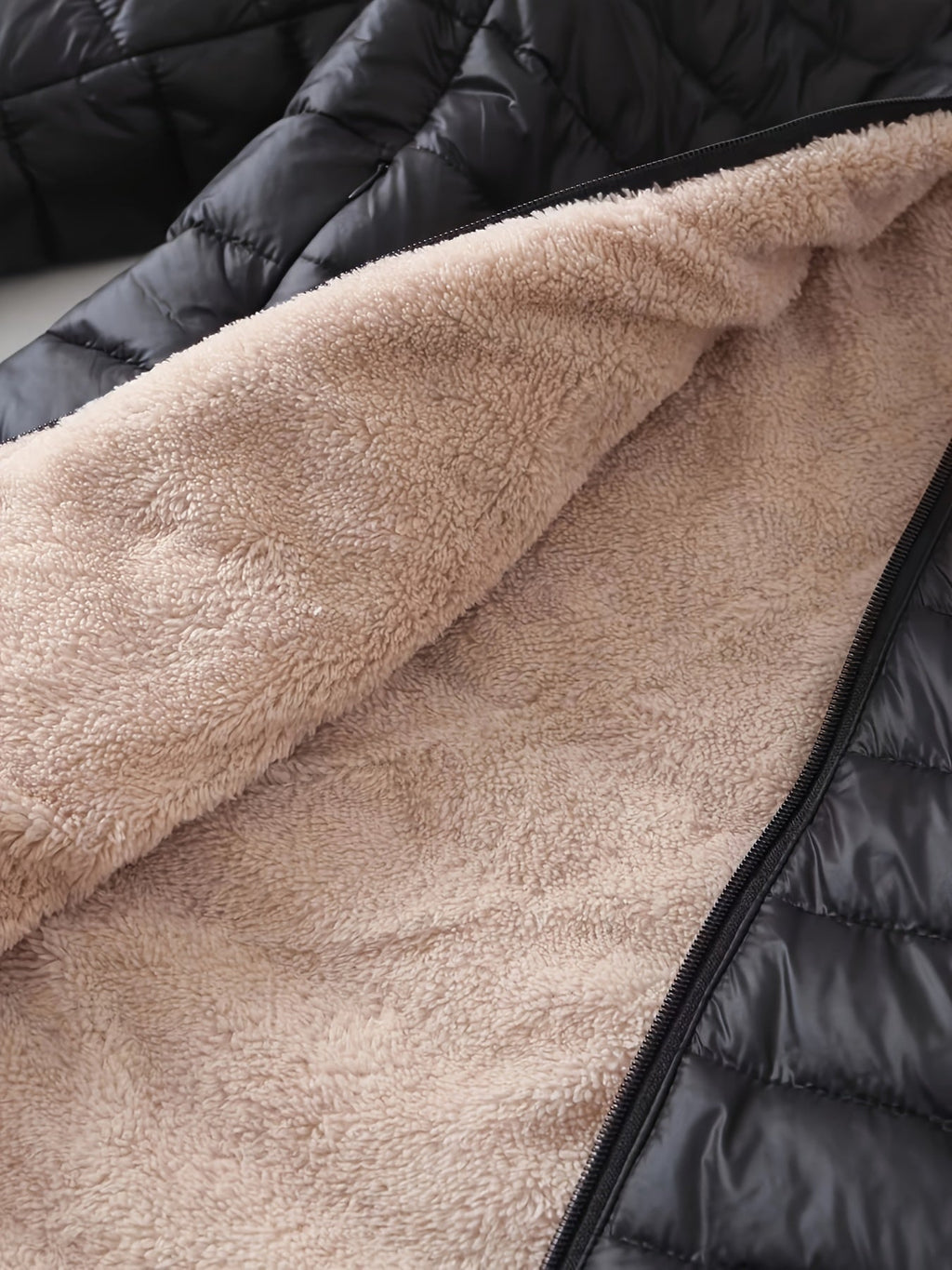 Quilted Coat with Plush Lining and Zip Front for Womens