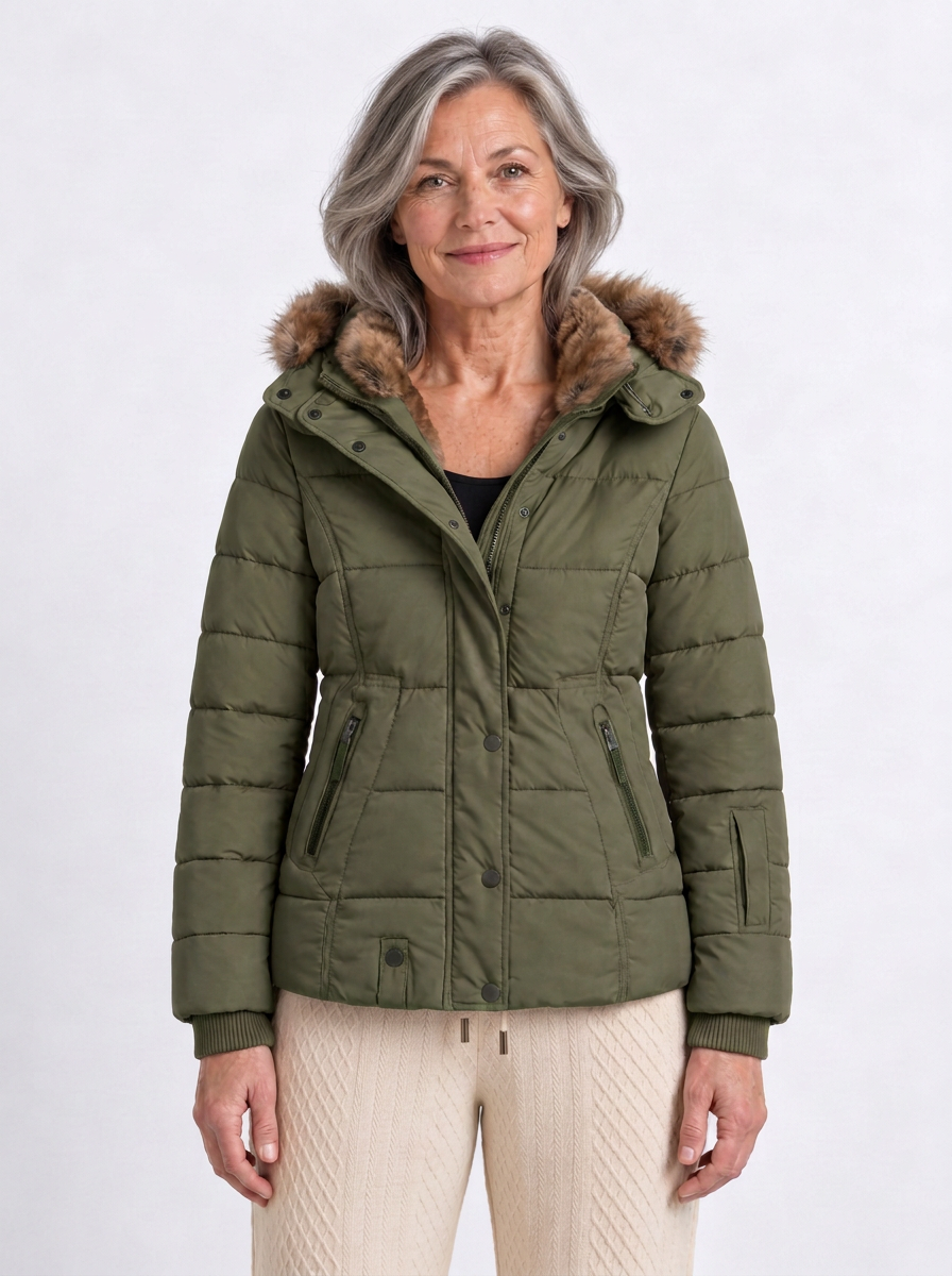 Quilted Jacket with Detachable Hood and Zip Pockets for Men