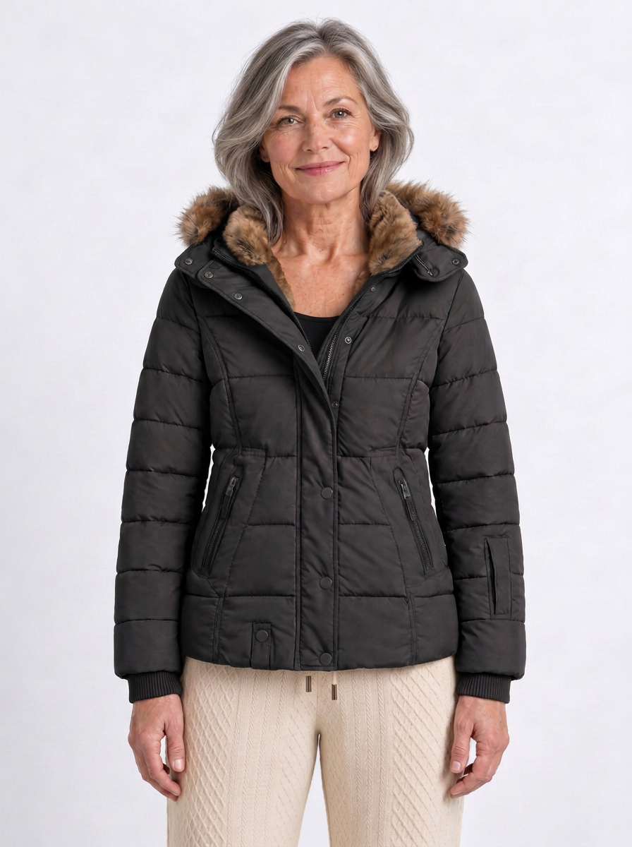 Quilted Jacket with Detachable Hood and Zip Pockets for Men