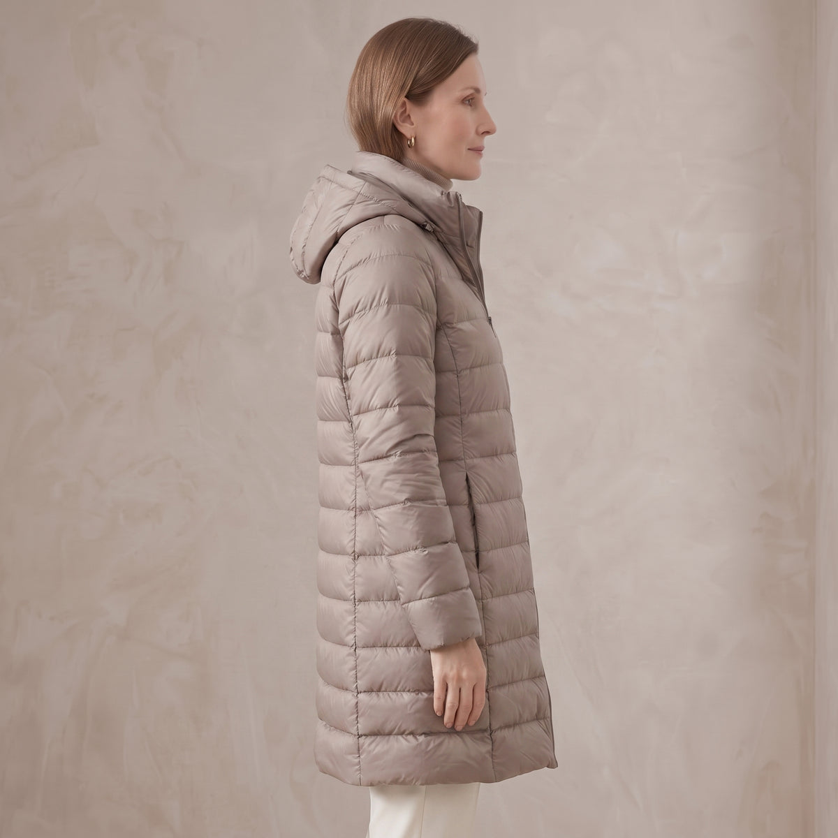 Quilted Long Puffer Jacket with Oversized Attached Hood for Women