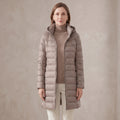 Quilted Long Puffer Jacket with Oversized Attached Hood for Women