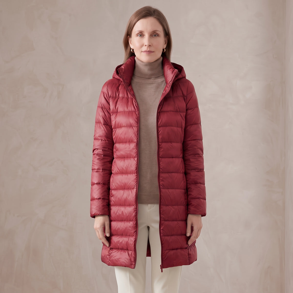 Quilted Long Puffer Jacket with Oversized Attached Hood for Women