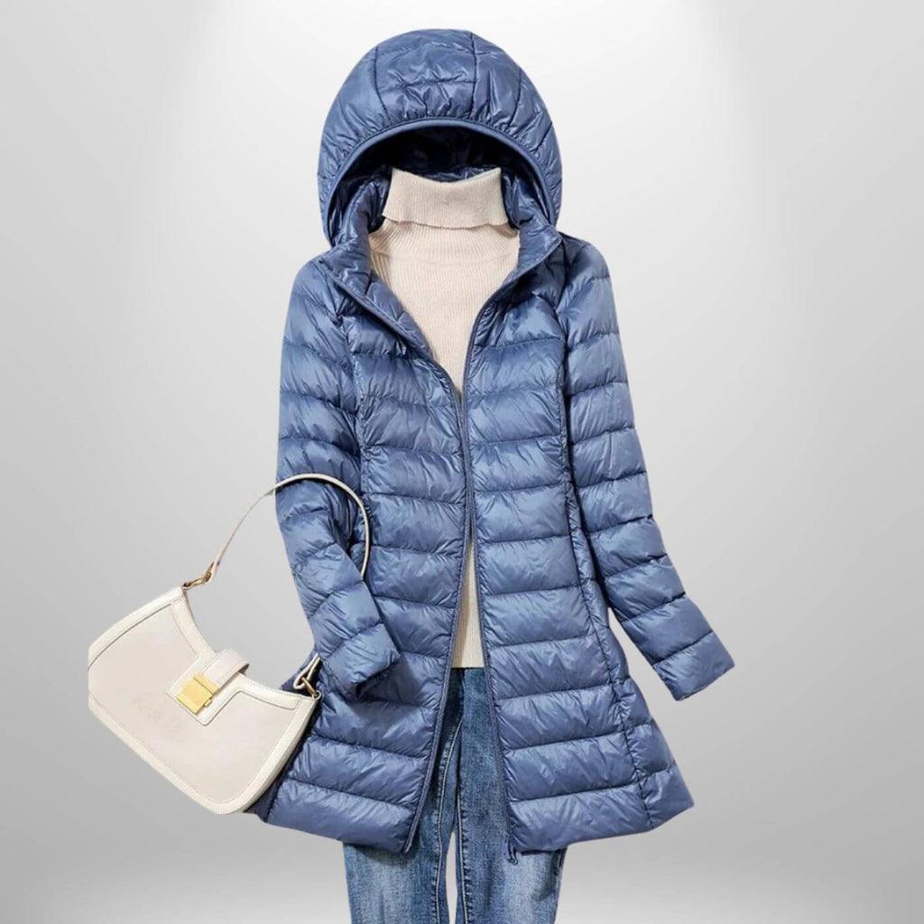 Quilted Long Puffer Jacket with Oversized Attached Hood for Women