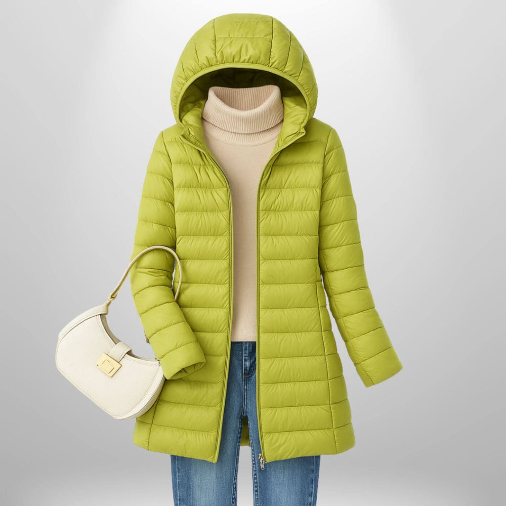 Quilted Long Puffer Jacket with Oversized Attached Hood for Women
