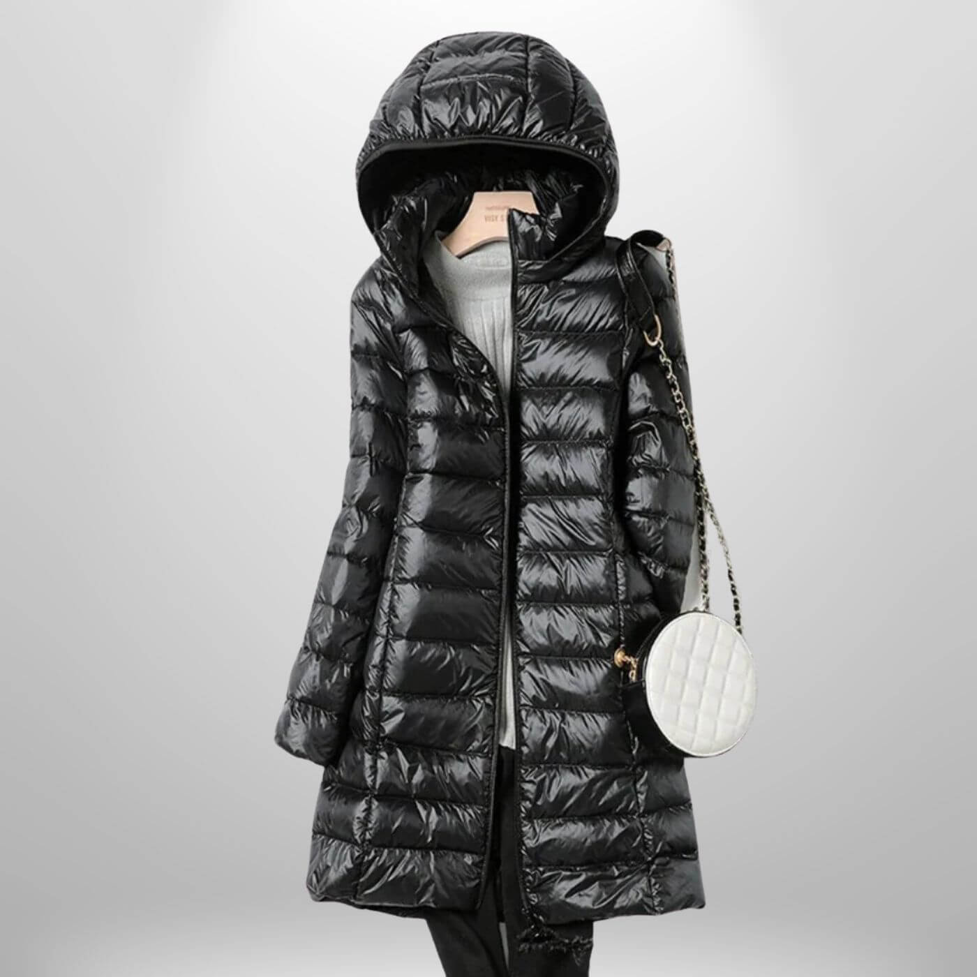 Quilted Long Puffer Jacket with Oversized Attached Hood for Women