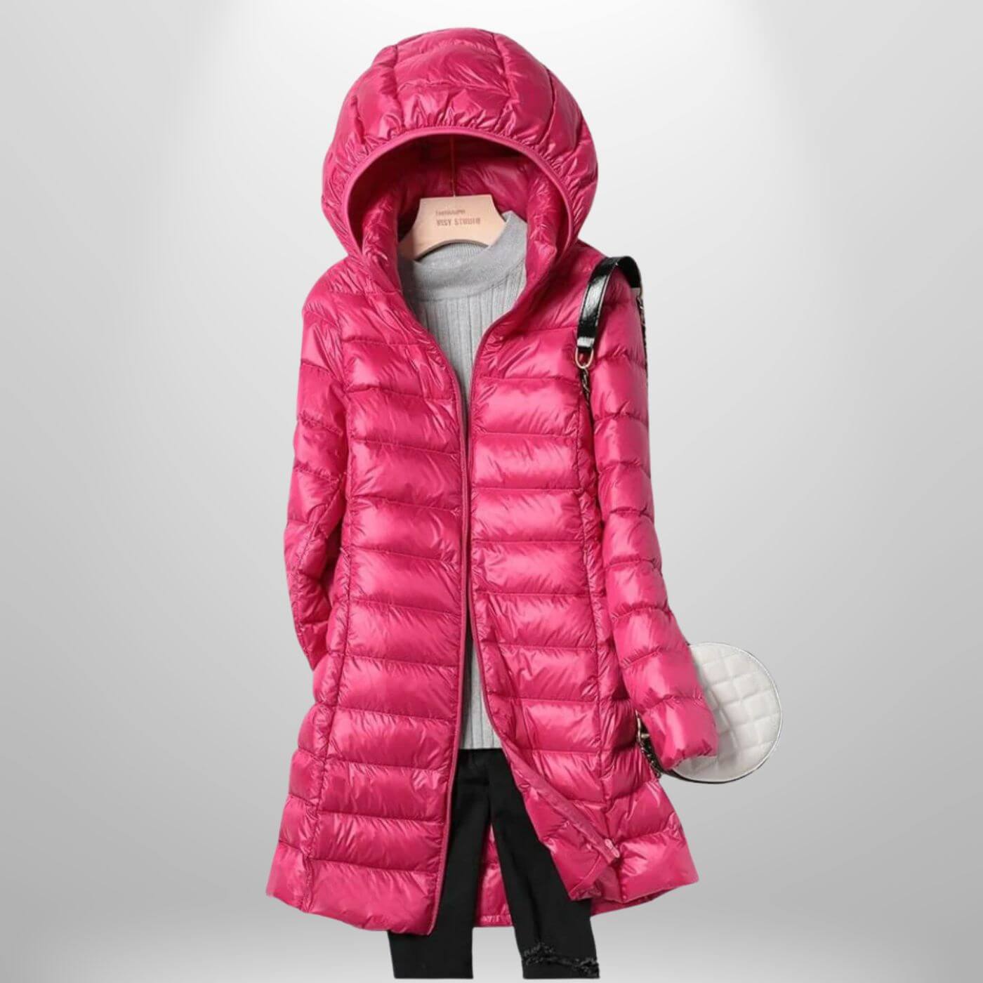 Quilted Long Puffer Jacket with Oversized Attached Hood for Women