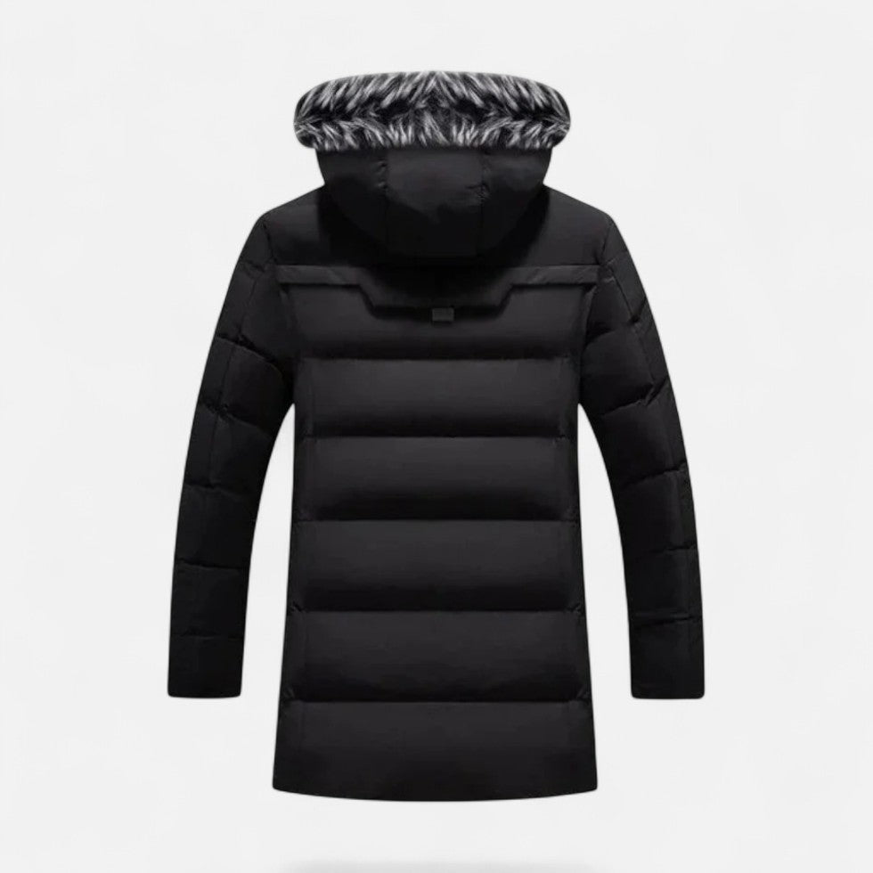 Quilted Parka with Faux Fur Trim and Zip Pockets for Men
