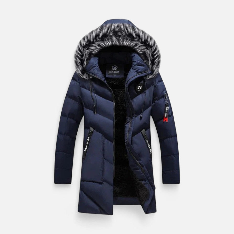 Quilted Parka with Faux Fur Trim and Zip Pockets for Men