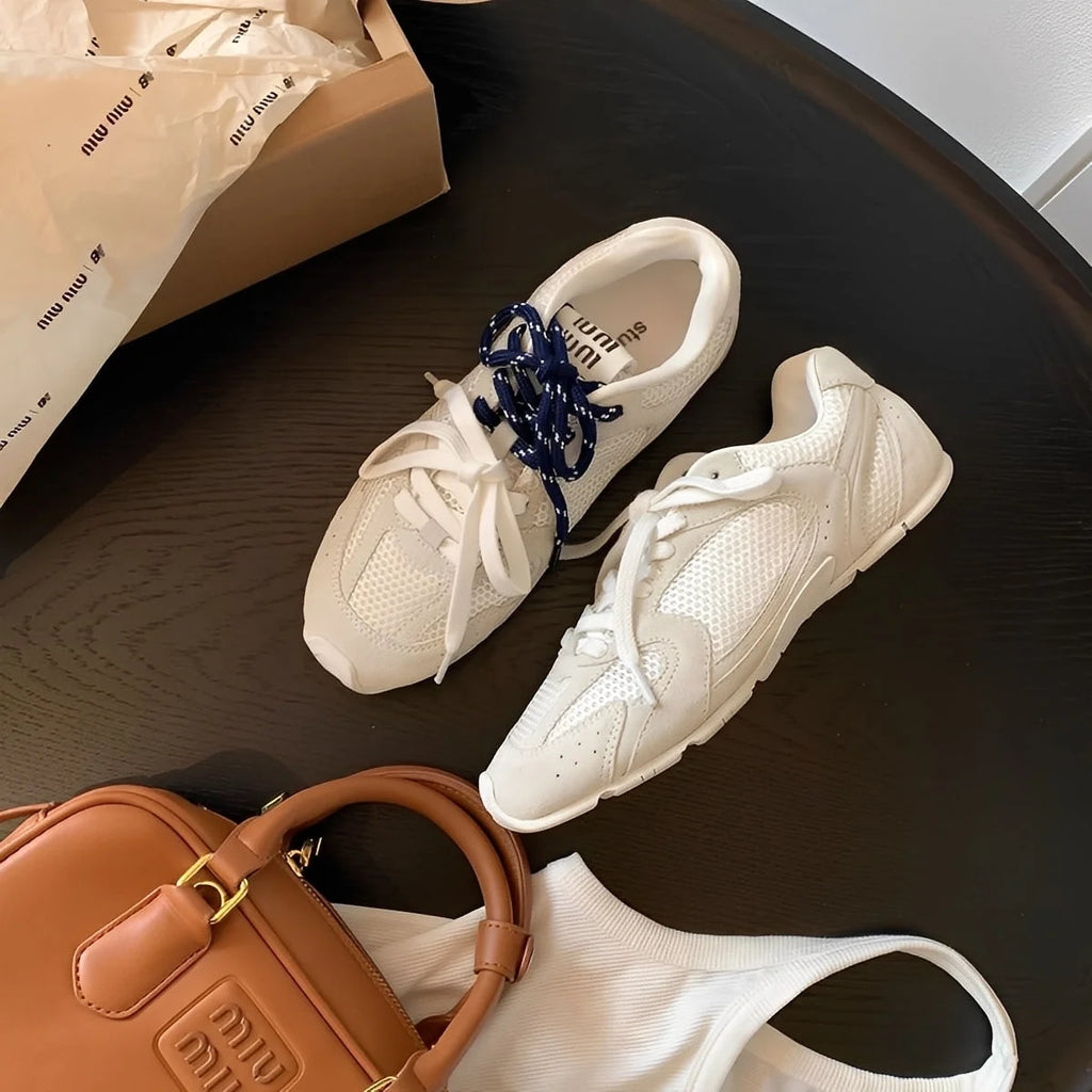 Retro Panel Low-Top Sneakers with Rounded Toe for Women