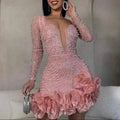 Rhinestone Party Dress with Ruffle Hem for Women