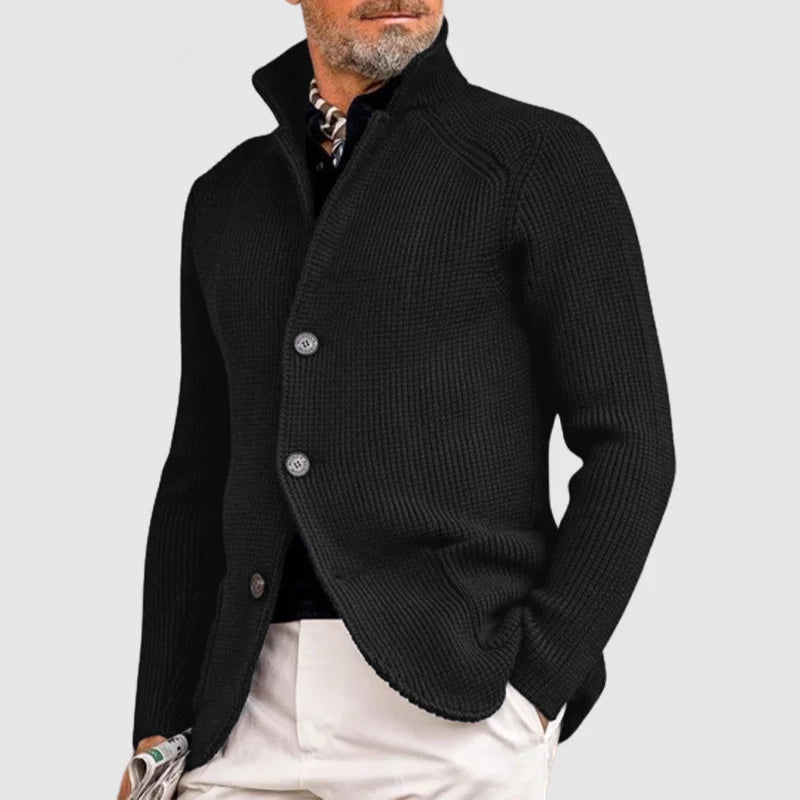 Ribbed Cardigan with Stand Collar and Buttons for men