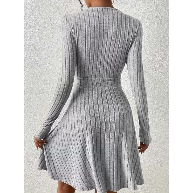 Ribbed Dress with Wrap Neckline and Flared Skirt for womens