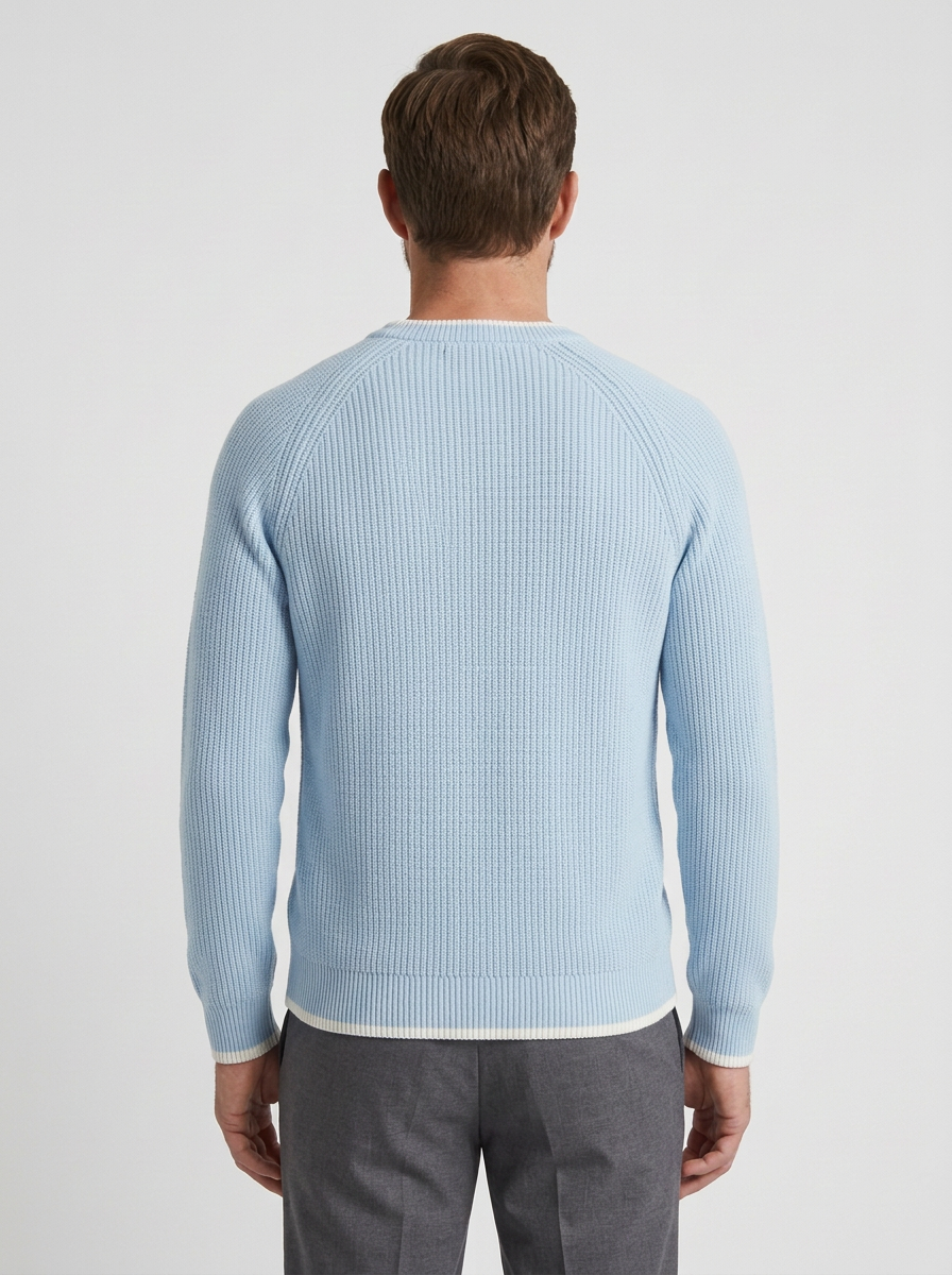 Ribbed Knit Crew Neck Jumper with Contrast Trim for Mens