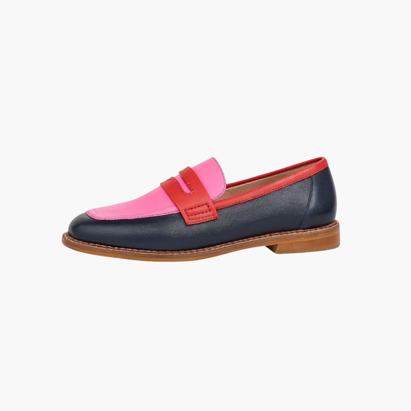 Round-Toe Flat Loafers with Contrasting Panels for Women