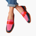 Round-Toe Flat Loafers with Contrasting Panels for Women