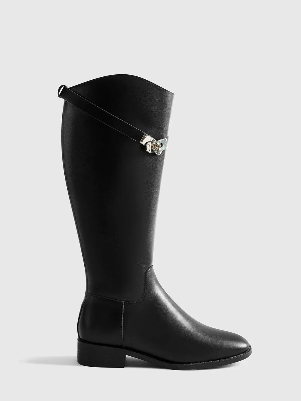 Round Toe Knee-High Riding Boots with Side Buckle Detail for Women
