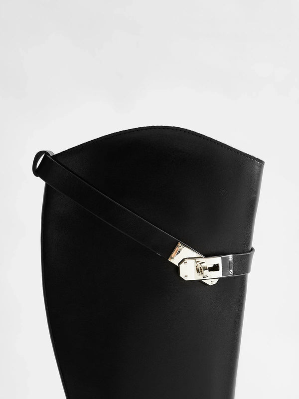 Round Toe Knee-High Riding Boots with Side Buckle Detail for Women