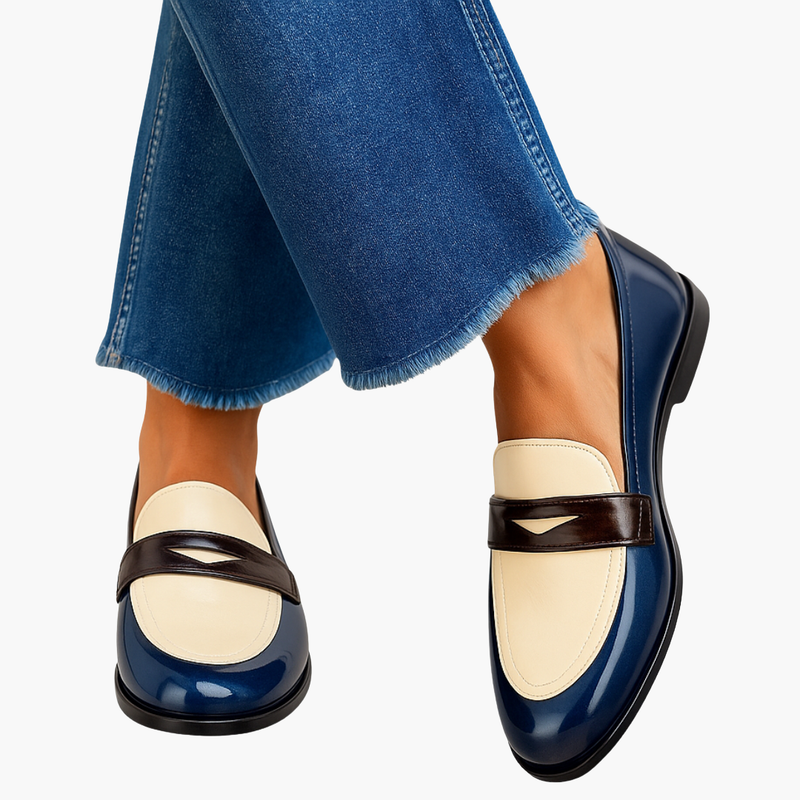 Rounded Toe Flat Loafers with Decorative Vamp Strap for Women