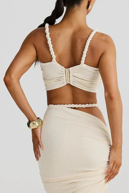 Ruched Two-Piece Maxi Skirt Set with Braided-Look Straps for Women