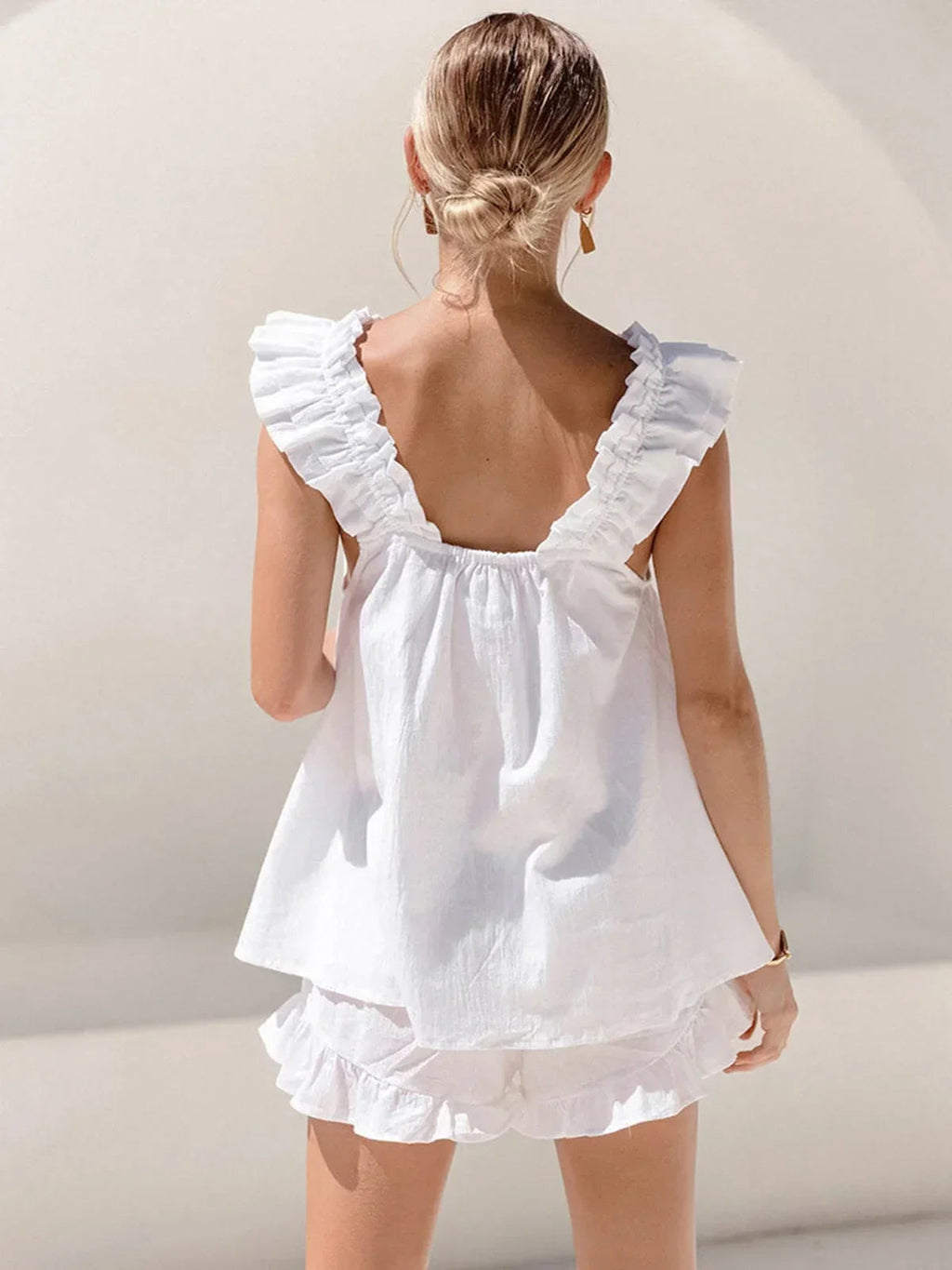 Ruffled Matching Set with Square Neckline for Women