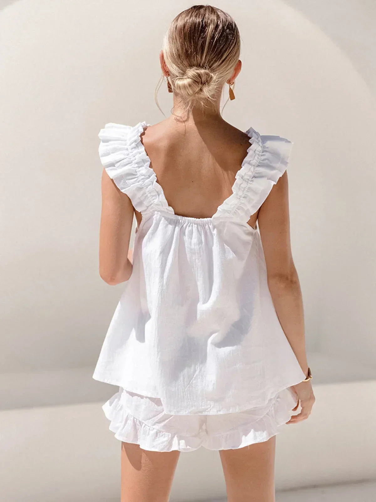 Ruffled Matching Set with Square Neckline for Women