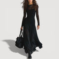Semi-Sheer Long-Sleeve Maxi Dress with Layered Skirt for Women