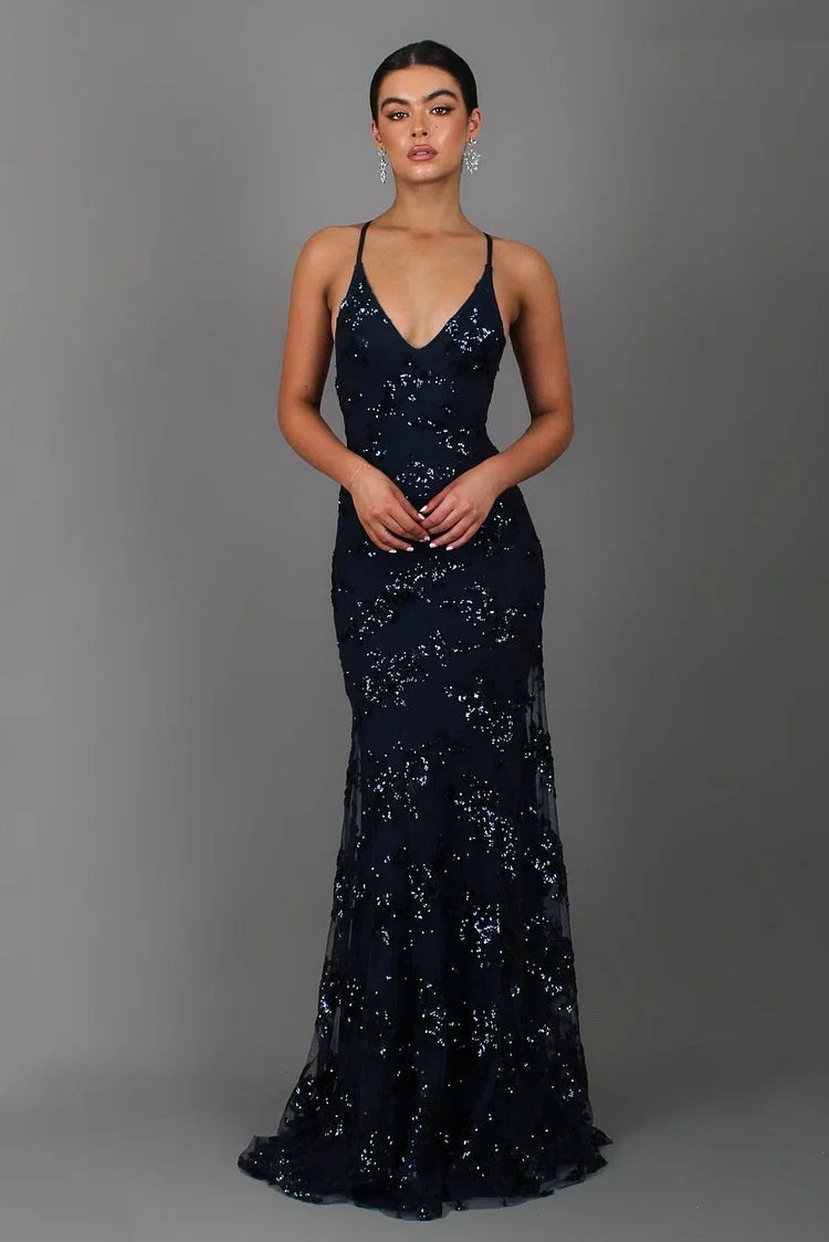 Sequin-Style Maxi Dress with Deep V-Neckline for Women