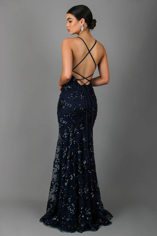 Sequin-Style Maxi Dress with Deep V-Neckline for Women