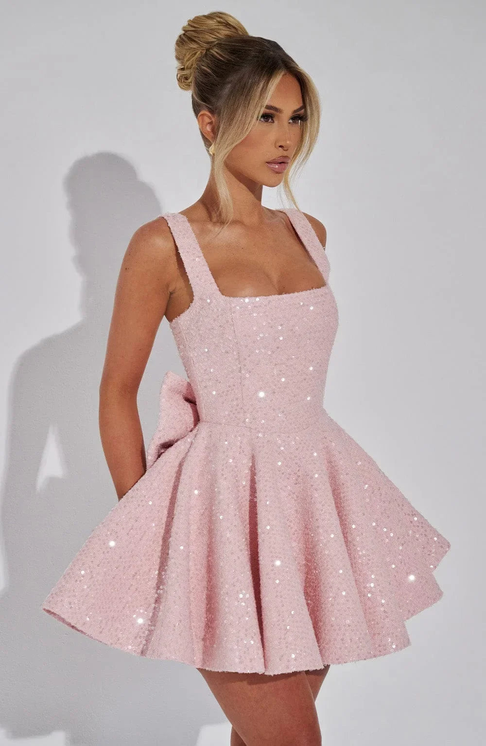 Sequined Mini Dress with Square Neckline for Women